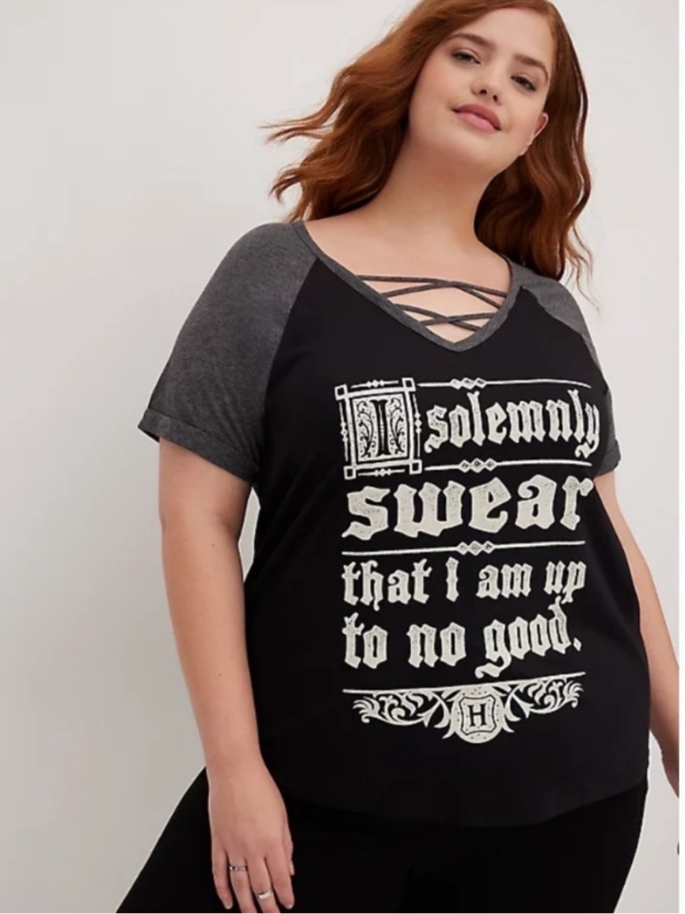 Torrid Black & Gray Harry Potter Graphic Crisscross Tee 00